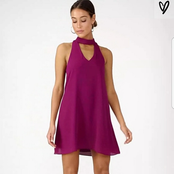 NWT Lulus Groove Thing Magenta Swing Dress Keyhole Style Pretty Color! - Picture 2 of 7